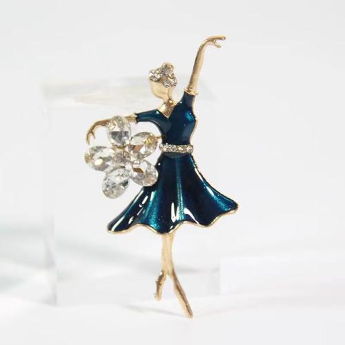 Zinc Alloy Brooches Dancing Girl gold color plated for woman & enamel & with rhinestone Sold By PC