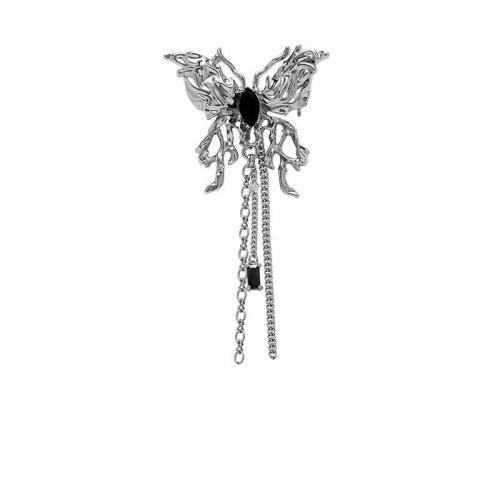 Zinc Alloy Brooch with Crystal Butterfly platinum color plated for woman & hollow 180mm Sold By PC