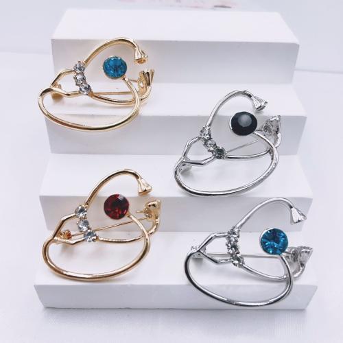 Zinc Alloy Brooch Stethoscope plated for woman & with rhinestone Sold By PC