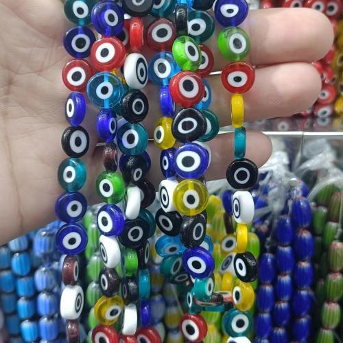 Evil Eye Lampwork Beads Flat Round DIY Sold By Strand