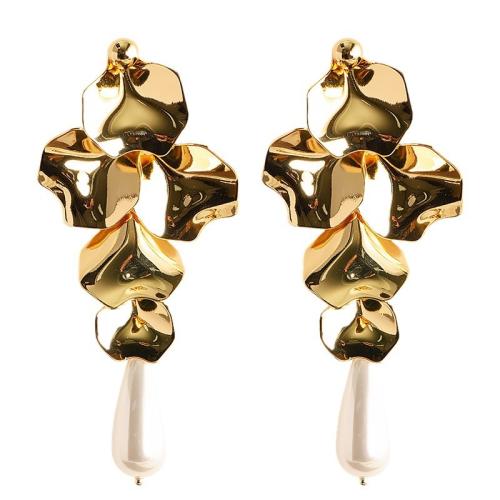 Brass Drop Earring with Plastic Pearl plated fashion jewelry nickel lead & cadmium free Sold By Pair