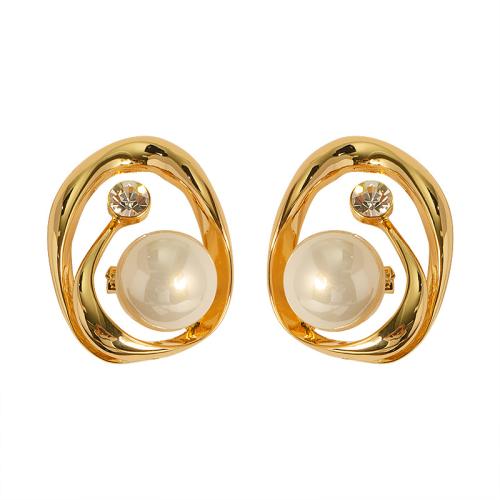 Lo zinco in lega Stud Earring, lega in zinco, with perla in plastica, placcato, gioielli di moda & Micro spianare cubic zirconia, nessuno, assenza di nichel,piombo&cadmio, 22x29mm, Venduto da coppia