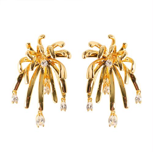 Brass Stud Earring plated fashion jewelry & with rhinestone nickel lead & cadmium free Sold By Pair