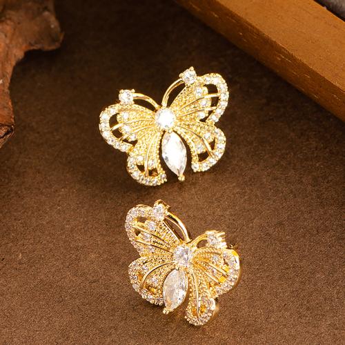 Cubic Zirconia Micro Pave Brass Earring Butterfly plated fashion jewelry & micro pave cubic zirconia nickel lead & cadmium free Sold By Pair