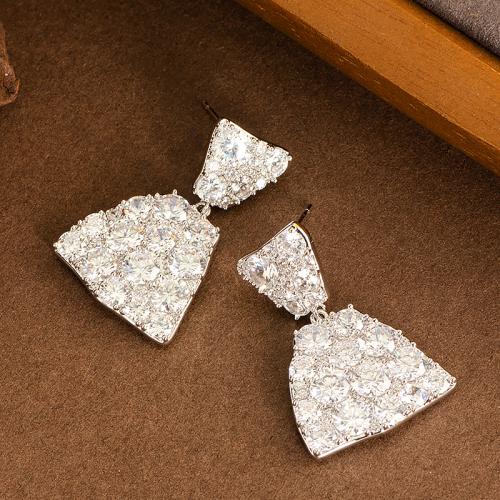 Brass Drop Earring plated fashion jewelry & with rhinestone nickel lead & cadmium free Sold By Pair