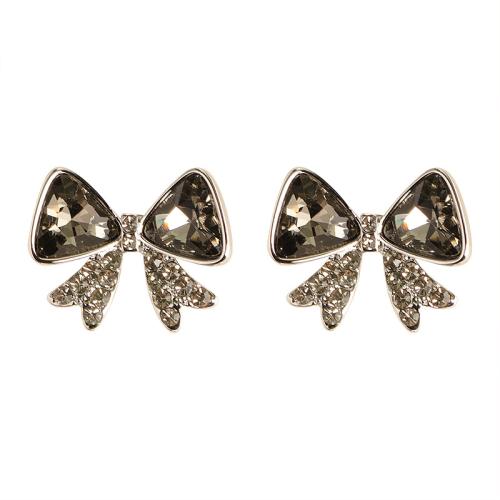 Zinc Alloy Stud Earring Bowknot plated fashion jewelry & with rhinestone nickel lead & cadmium free Sold By Pair