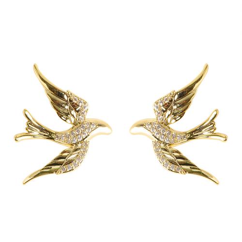 Brass Stud Earring Bird plated fashion jewelry & with rhinestone nickel lead & cadmium free Sold By Pair