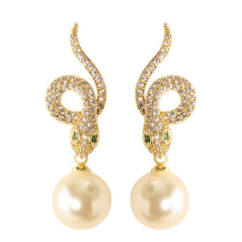 Brass Drop Earring with Plastic Pearl plated fashion jewelry & with rhinestone nickel lead & cadmium free Sold By Pair