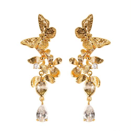 Brass Drop Earring plated fashion jewelry & micro pave cubic zirconia nickel lead & cadmium free Sold By Pair