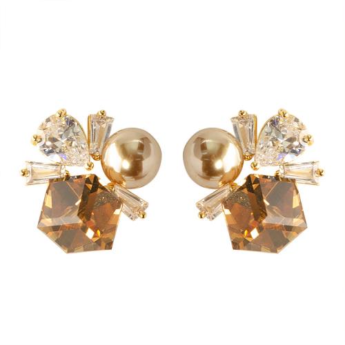 Boucles d'oreilles en laiton zircon cubique pavent, avec perle de plastique, Placage, bijoux de mode & pavé de micro zircon, plus de couleurs à choisir, protéger l'environnement, sans nickel, plomb et cadmium, 19x19mm, Vendu par paire