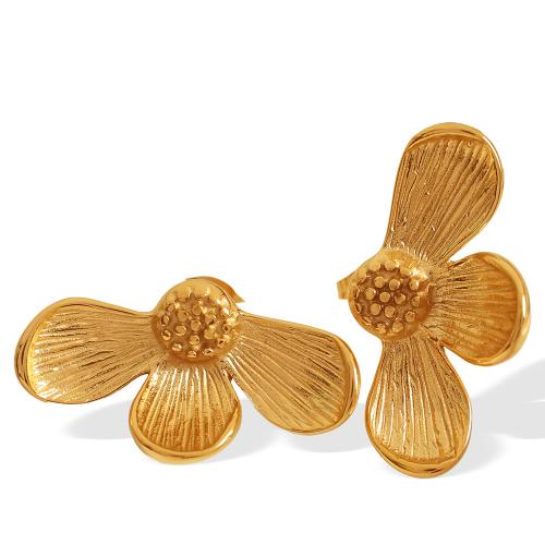 Stainless Steel Stud Earrings 304 Stainless Steel Flower plated fashion jewelry & for woman golden Sold By Pair