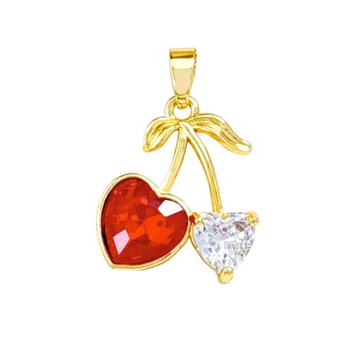 Pendenti di ottone di Cubic Zirconia (CZ), Ciliegia, placcato oro vero, DIY & Micro spianare cubic zirconia, Venduto da PC