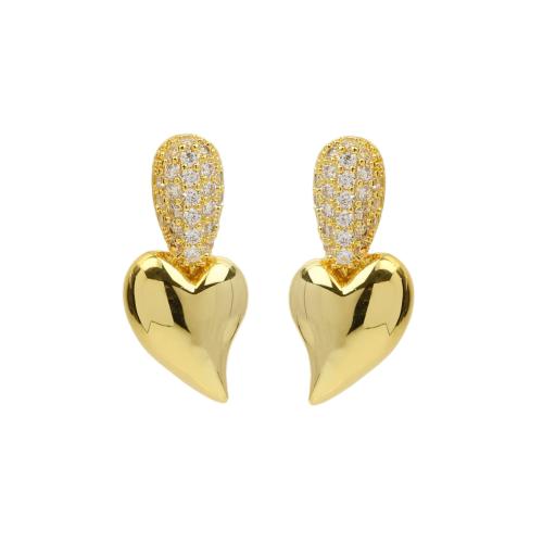 Cubic Zirconia Micro Pave Latão Brinco, cobre, Coração, 18K banhado a ouro, joias de moda & micro pavimento em zircônia cúbica & para mulher, vendido por par