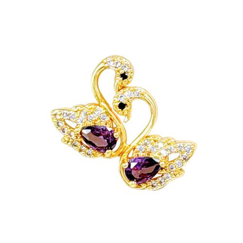 Cubic Zirconia Micro Pave Brass Pendant Swan real gold plated DIY & micro pave cubic zirconia & hollow Sold By PC