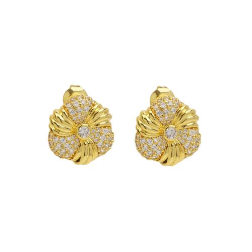 Cubic Zirconia Micro Pave Latão Brinco, cobre, Flor, 18K banhado a ouro, joias de moda & micro pavimento em zircônia cúbica & para mulher, vendido por par