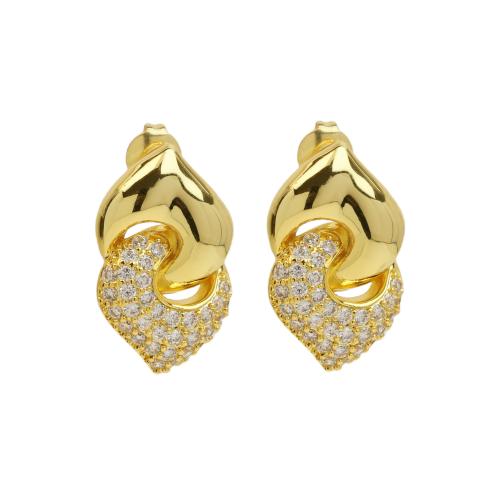 Cubic Zirconia Micro Pave Latão Brinco, cobre, 18K banhado a ouro, micro pavimento em zircônia cúbica & para mulher & vazio, vendido por par