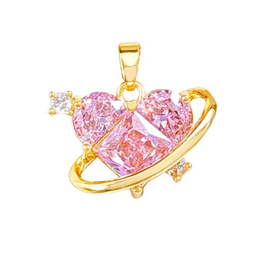 Pendenti di ottone di Cubic Zirconia (CZ), Cuore, placcato oro vero, DIY & Micro spianare cubic zirconia & cavo, Venduto da PC