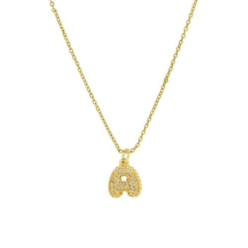 Cubic Zircon Micro Pave Brass Necklace with 5cm extender chain Alphabet Letter 18K gold plated & micro pave cubic zirconia & for woman Length 45 cm Sold By Pair