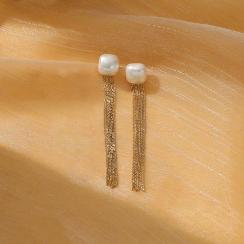 Stainless Steel Drop Earring 304 Stainless Steel with Plastic Pearl 18K gold plated fashion jewelry & for woman Sold By Pair