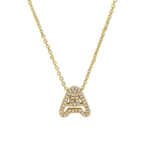 Kubieke Zirkoon Micro Pave Brass Ketting, Messing, met 5cm extender keten, De Brief van het alfabet, 18K verguld, verschillende stijlen voor de keuze & micro pave zirconia & voor vrouw, Lengte 45 cm, Verkocht door PC