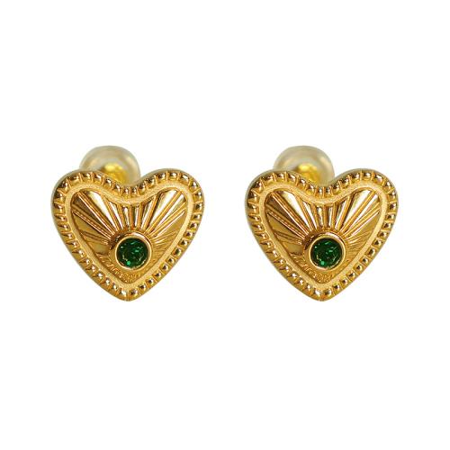 Pendientes de Acero Inoxidable, acero inoxidable 304, Corazón, chapado en oro de 18 K, Joyería & para mujer & con diamantes de imitación, más colores para la opción, 13x11mm, Vendido por Par