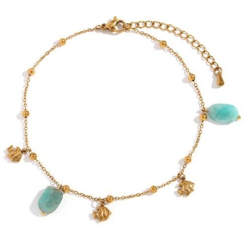 Stainless Steel Anklet 304 Stainless Steel with ​Amazonite​ 18K gold plated fashion jewelry & for woman Sold By PC