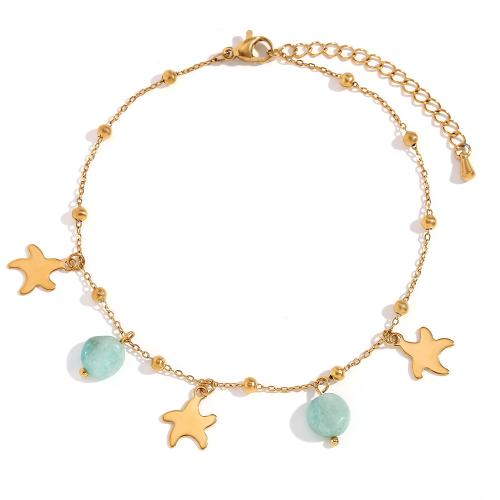 Stainless Steel Anklet 304 Stainless Steel with ​Amazonite​ 18K gold plated fashion jewelry & for woman Sold By Pair