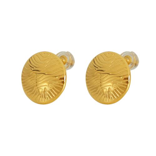 Stainless Steel Stud Earrings 304 Stainless Steel Round plated fashion jewelry & for woman golden Sold By Pair