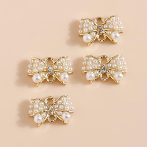 Zinc Alloy Rhinestone Pendler, med Plastic Pearl, Bowknot, forgyldt, du kan DIY & med rhinestone, 4pc'er/Bag, Solgt af Bag