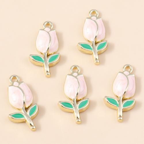 Zinc Alloy émail Pendants, alliage de zinc, fleur, Placage, DIY, 5PC/sac, Vendu par sac