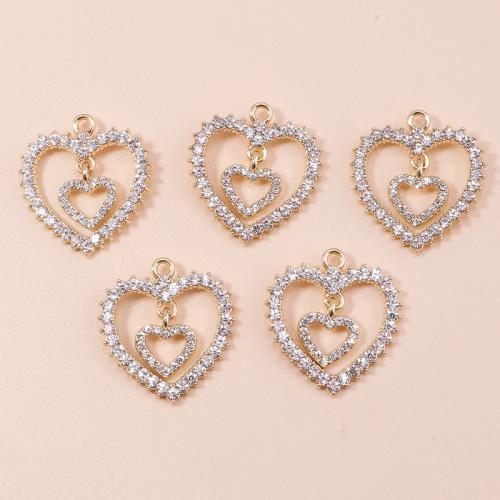 Zinc alliage strass Pendants, alliage de zinc, coeur, Placage, DIY & avec strass, 4PC/sac, Vendu par sac