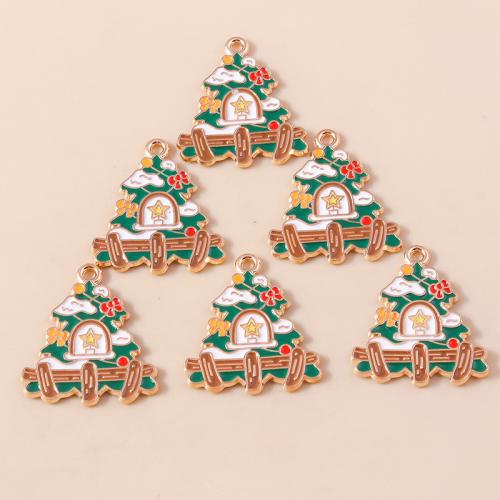 Zinc Alloy Enamel Pendants Christmas Tree plated Christmas Design & DIY Sold By Bag