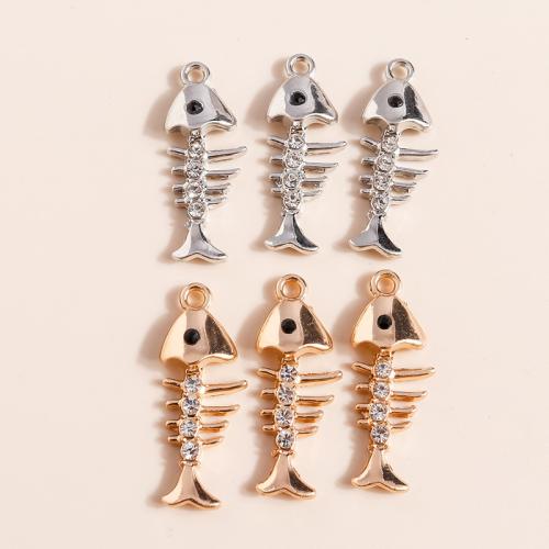 Zinc Alloy Rhinestone Pendants Fish Bone plated DIY & with rhinestone Sold By Bag