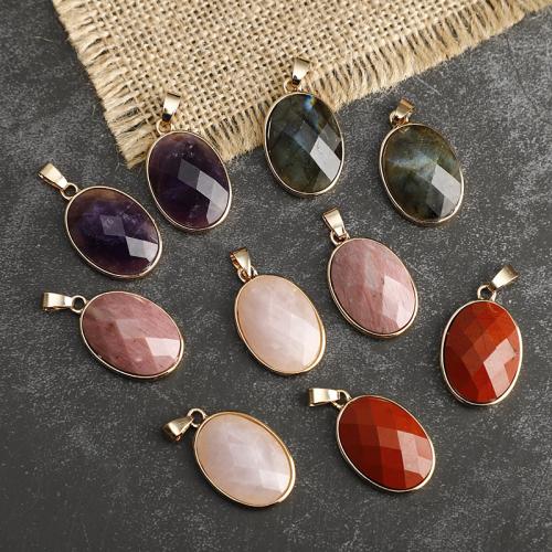 Gemstone Vedhæng Smykker, Natursten, med Zinc Alloy, Oval, guldfarve belagt, du kan DIY & forskellige materialer til valg, flere farver til valg, 18x25mm, Solgt af PC