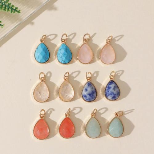 Gemstone Pendants Jewelry Natural Stone with Zinc Alloy Teardrop gold color plated DIY Sold By PC