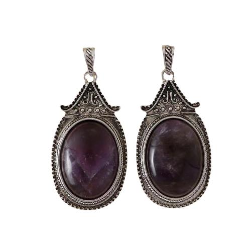 Quartz Gemstone Pendants Amethyst with Zinc Alloy antique silver color plated DIY Sold By PC