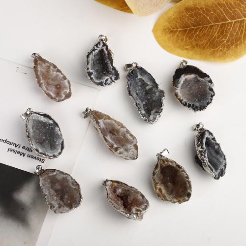 Ice Quartz Agate Pendant with Brass irregular platinum color plated DIY x35mm Sold By PC