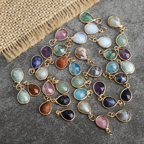 Gemstone Pendants Jewelry Natural Stone with Zinc Alloy Teardrop gold color plated DIY Sold By PC