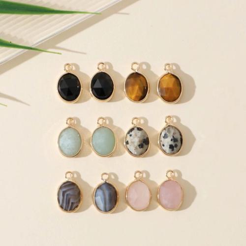 Gemstone Vedhæng Smykker, Natursten, med Zinc Alloy, Oval, guldfarve belagt, du kan DIY & forskellige materialer til valg, flere farver til valg, 9x14mm, Solgt af PC