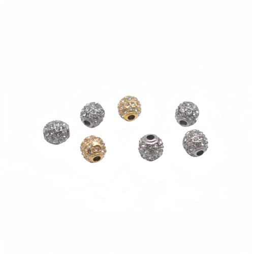 Stainless Steel Beads 304 Stainless Steel Round plated DIY & with rhinestone Sold By PC