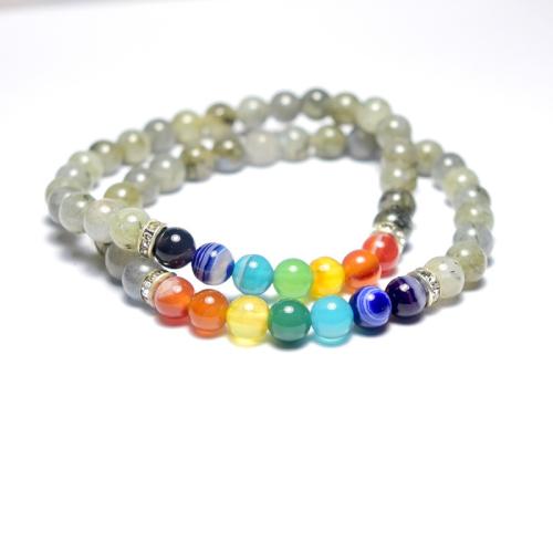 Bracelets de pierres précieuses, Labradorite, avec agate arc-en-ciel, Rond, pour femme, multicolore, Longueur 19 , Vendu par PC