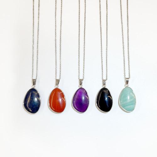 Natural Gemstone Necklace Natural Stone with Titanium Steel Teardrop plated & Unisex Length 45 cm Sold By PC