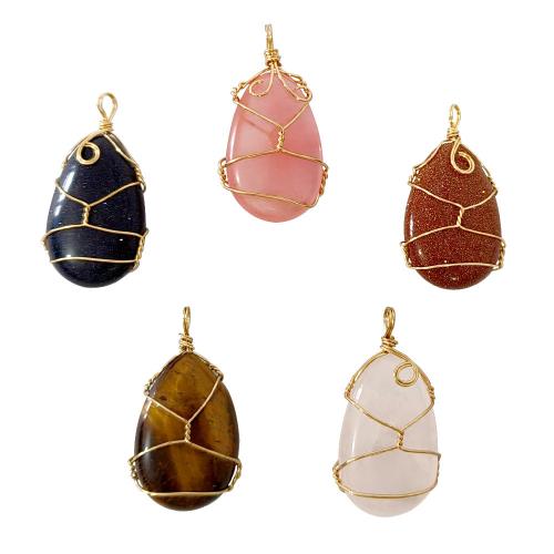 Natural Gemstone Necklace Natural Stone with PU Leather Teardrop plated & Unisex Sold By PC