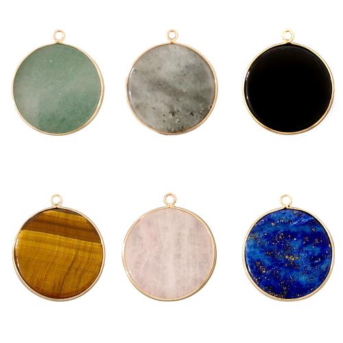 Gemstone Pendants Jewelry Natural Stone Round gold color plated DIY Sold By PC