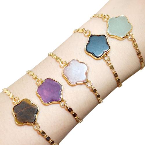 Gemstone Bracelets Brass with Natural Stone Flower gold color plated DIY Sold By PC