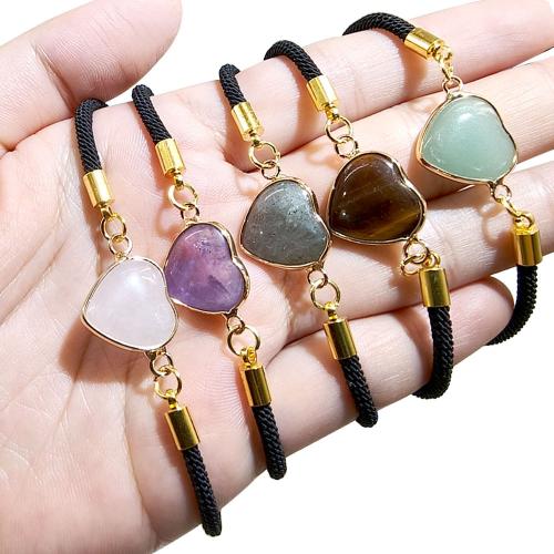 Gemstone Bracelets Natural Stone with Cotton Thread Heart gold color plated DIY Sold By PC