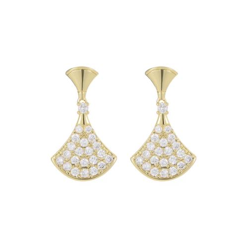 Cubic Zirconia Micro Pave Latão Brinco, cobre, cromado de cor dourada, joias de moda & micro pavimento em zircônia cúbica, dourado, níquel, chumbo e cádmio livre, 25x15mm, vendido por par