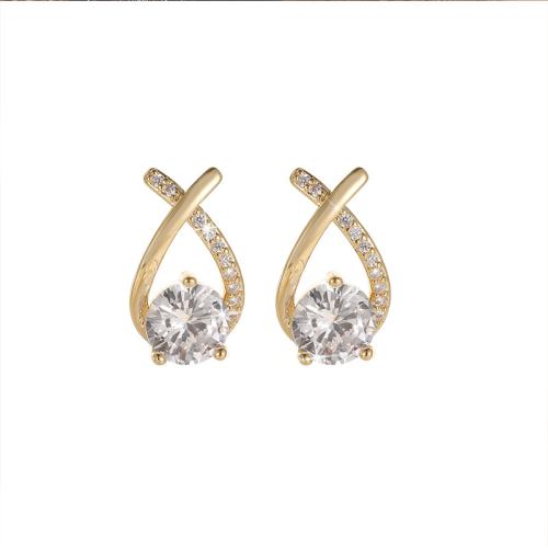 Cubic Zirconia Micro Pave Brass Earring gold color plated fashion jewelry & micro pave cubic zirconia golden nickel lead & cadmium free Sold By Pair