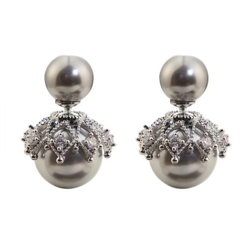 South Sea Shell Earring Brass with Shell Pearl plated fashion jewelry & micro pave cubic zirconia nickel lead & cadmium free Sold By Pair