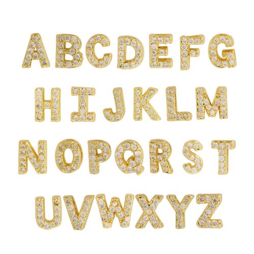 Cubic Zirconia Micro Pave Brass Pendant Alphabet Letter 18K gold plated DIY & micro pave cubic zirconia Sold By PC